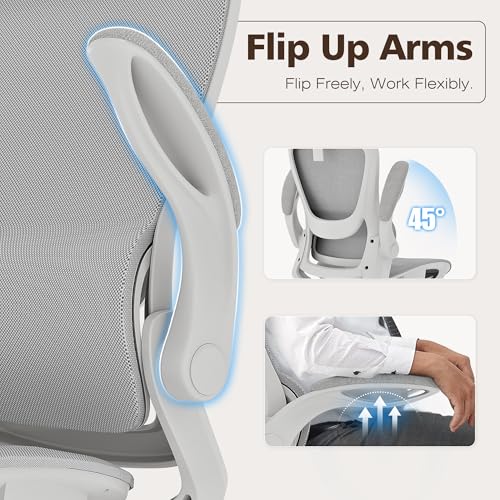 GABRYLLY Ergonomic Mesh Office Chair- White Desk Chair, Flip-Up Armrest, Adjustable Headrest, Tilting with Soft Seat and P...