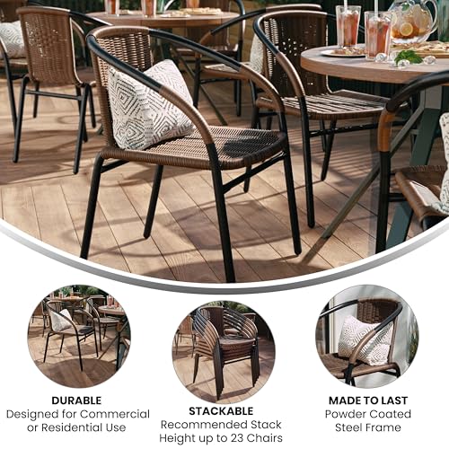 Flash Furniture Lila Modern Rattan Indoor/Outdoor Stackable Dining Chairs, Stacking Rattan Bistro Chairs for Patio or Rest...
