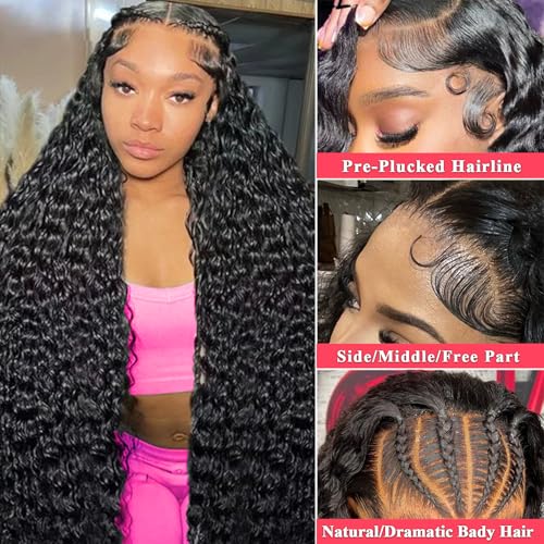 13x6 Deep Wave Lace Front Wigs Human Hair for Women HD Transparent Deep Curly Lace Frontal Wigs Pre Plucked with Baby Hair Natural color(26 Inch)