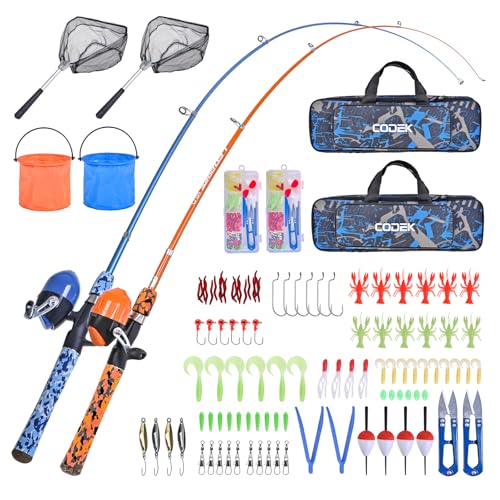 CODEK Kids Fishing Pole Set with Full Starter Kits 2 Set Portable Telescopic Fishing Rod and Reel Cambos for Boys Girls To...
