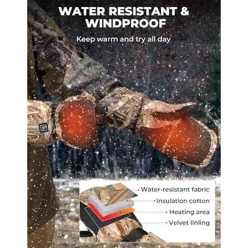 KEMIMOTO Heated Hunting Gloves Camo, Flip Fingerless Mittens for Men Women, Rechargeable with 2 Batteries, 3 Heat Settings