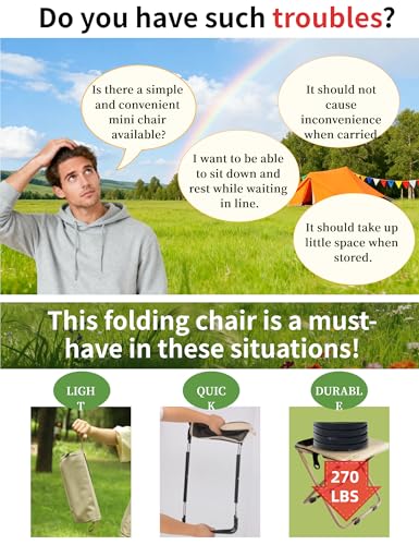 COMELY Portable Camping Stool Foldable &Collapsible: Lightweight Reinforced Frame & Padded Fabric, One-Second Setup for Ou...