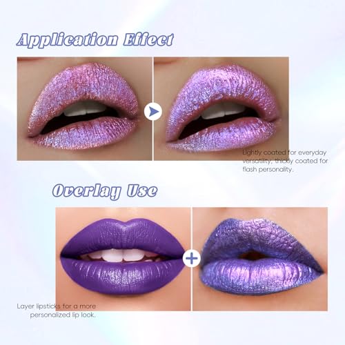 HOSAILY Purple Glitter Lip Gloss Liquid Lipstick, Diamond Shimmer Metallic Sparkly Iridescent Chameleon Lilac Lip Gloss Gi...