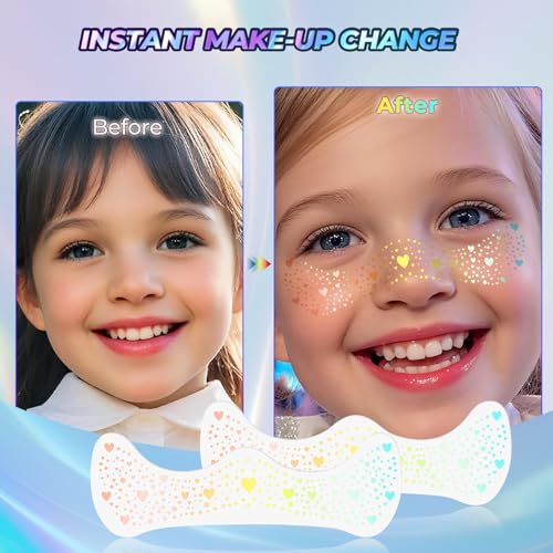 YGQQOY Holographic Glitter Freckles, Glitter Freckles Face Tattoo,Sparkle Makeup Patches,Face Glitter for Hallowmas Christ...