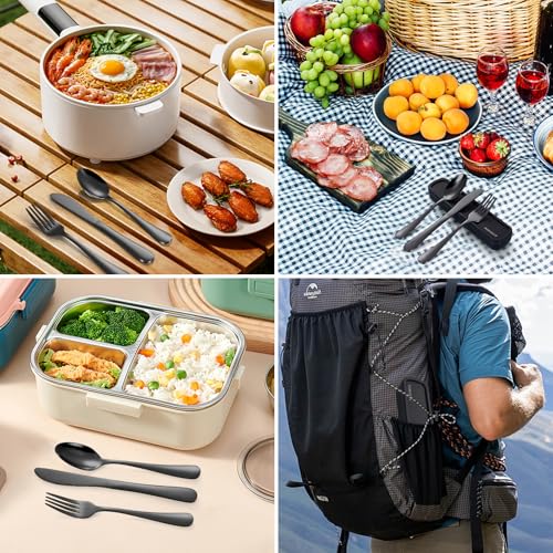 Travel Utensils with Case, 4-Piece Stainless Steel Portable Cutlery Set, Reinforced Case with Buckle Design, Lunch Box for...