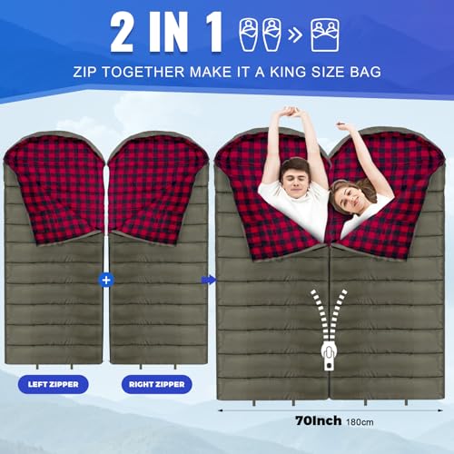 Keencamp 0 Degree Sleeping Bag Cotton Flannel Winter Cold Weather for Adults XXL Sleeping Bag 4 Season Big and Tall with P...