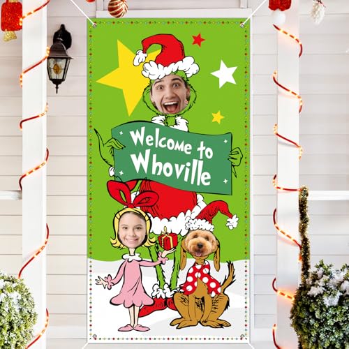 Funny Christmas Backdrop Party Supplies, 6x3 FT Funny Christmas Photo Backdrop, Cartoon Face in Hole Photography Backgroun...