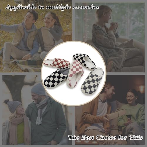 Jogyew Women House Fuzzy Slippers - Plaid Scuff Checkered Slip-on Memory Foam Indoor Outdoor Comfortable Soft Slides