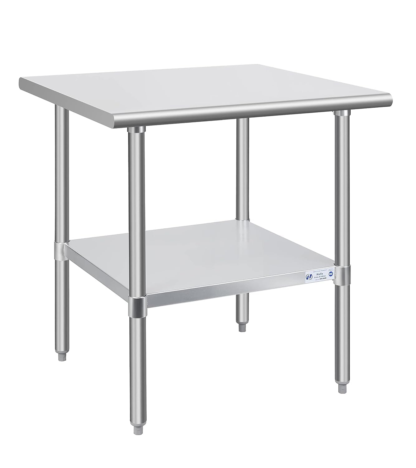 Hally Stainless Steel Table for Prep & Work 30 x 30 Inches, NSF Commercial Heavy Duty Table with Undershelf and Galvanized Legs for Restaurant, Home and Hotel