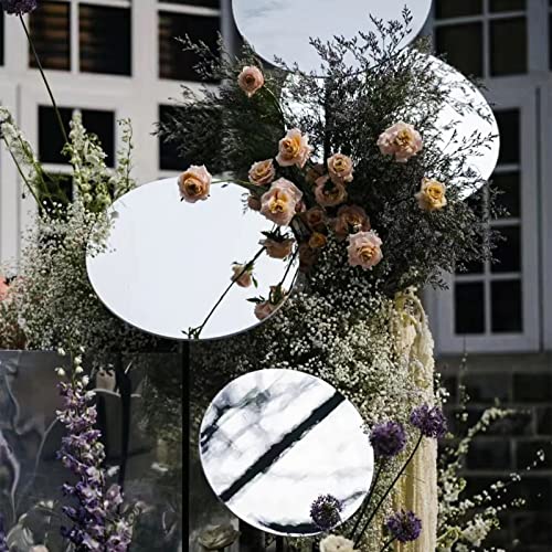 Mwellewm 12 Pcs Mirror Centerpieces for Tables, Acrylic Simulated Glass Round Mirror Tray Decoration Small Circular Plate ...