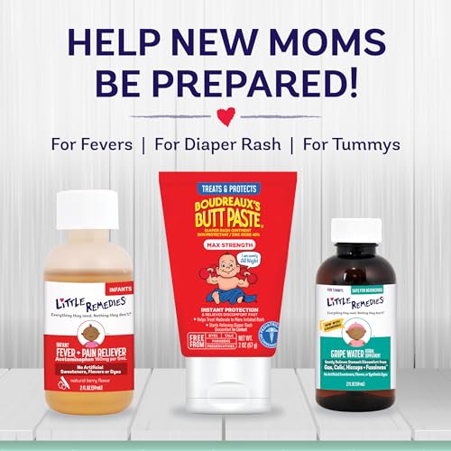 Little Remedies New Baby Essentials Kit with Saline Nasal Spray, Diaper Rash Cream, Gas Relief Drops, Gripe Water & More, ...