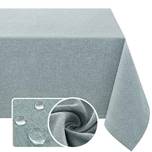 H.VERSAILTEX Linen Textured Tablecloth 60 x 60 Waterproof Decorative Table Cloth Spill-Proof Linen Look Cover for Party Table Extra Soft and Thick Fabric Wrinkle Free, Heather Aqua Gray