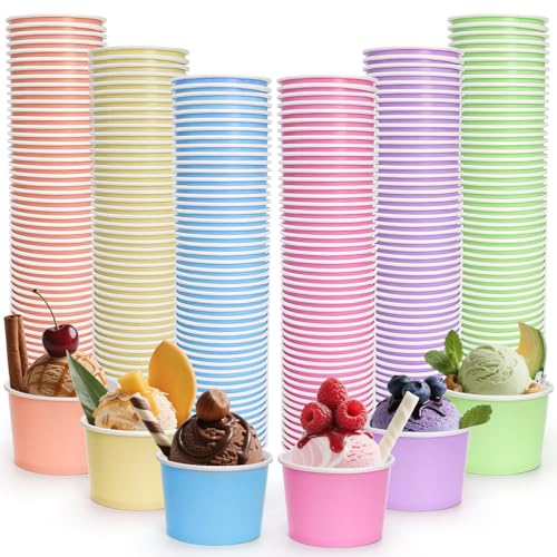 Lawei 300 Pack Paper Ice Cream Cups, 8oz Disposable Dessert Snack Bowls for Hot or Cold Food, Cute Stackable Treat Cups fo...