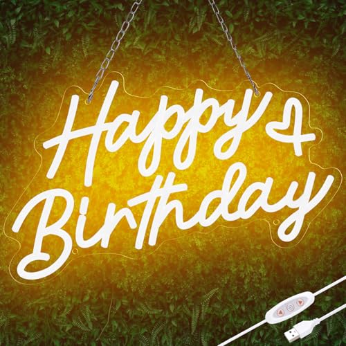 Happy Birthday Neon Sign for Party and Wall Decor,15 * 9 inch Warm White Led Neon Light Signs with USB and Dimmer Switch,H...