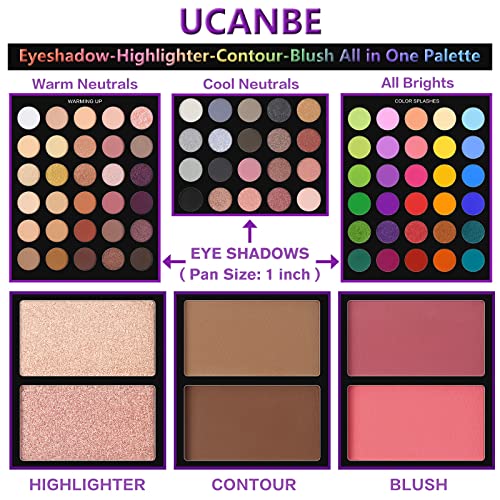 UCANBE Eyeshadow Palette with 15Pcs Brushes Makeup Set, Pigmented 86 Colors Make Up Sets Valentine's Day Gift, Matte Shimm...
