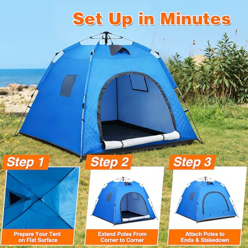 QEG Pop-up Camping Tent, Winter Insulated Tent, Windproof and Snowproof, 4 Season Tents for Camping, Ice Fishing, Parties,...