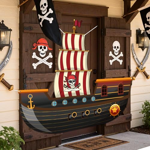 Caribbean Pirate Ship Party Backdrop Banner for Pirate Party Decorations Pirates Birthday Backdrop Sign Favors Photo Booth...