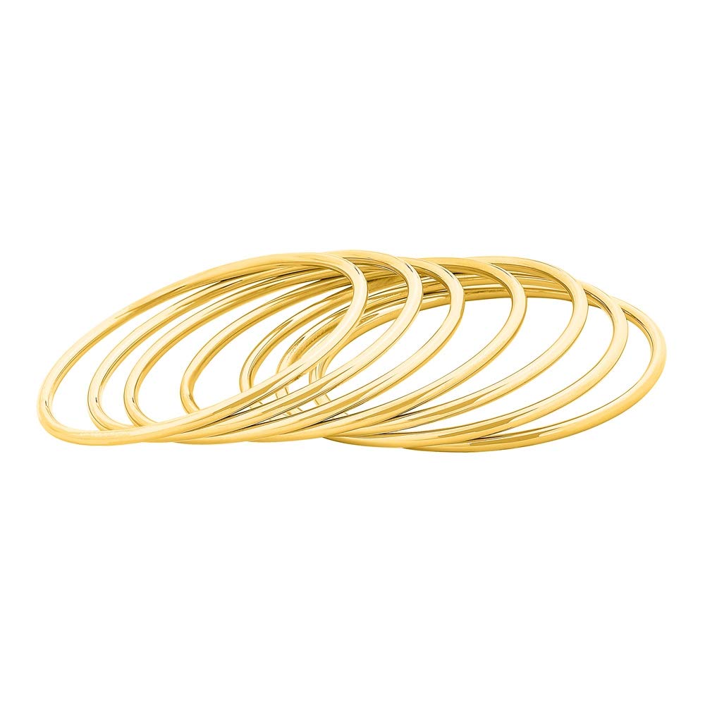 Edforce Stainless Steel 14K Gold Plated Glossy Thin Round Bangle Bracelet Set for Women, Set of 7 (Gold, 7.8)