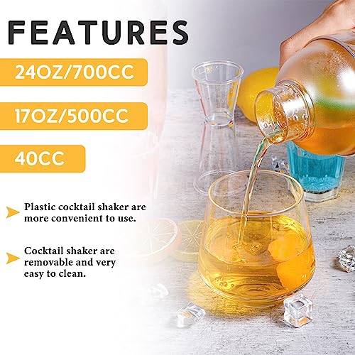 Uiifan 6 Pcs Plastic Cocktail Shaker Set 4 Pcs 17 oz 24 oz Hand Drink Mixer and 2 Ounce Cup with Measurements Mixing Tool ...
