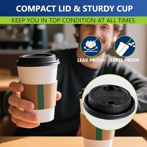 16oz Disposable Coffee Cups with Lids & Sleeves 60 Pack | Sturdy, Leak-Proof & Insulated To Go Disposable Cups for Hot/Col...