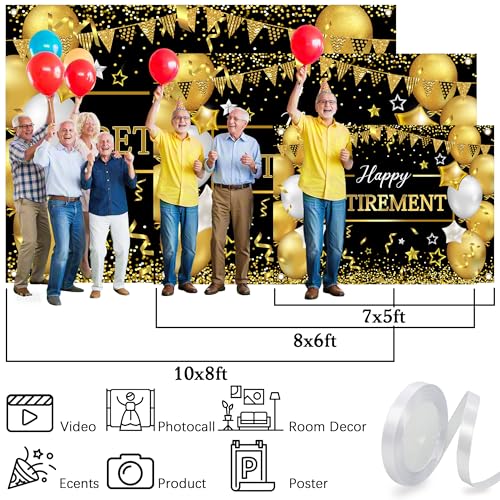 Art_Angels Retirement Background 7 x 5 ft Black and Gold Happy Retirement Backdrop Women Men Party Decorations Banner Phot...