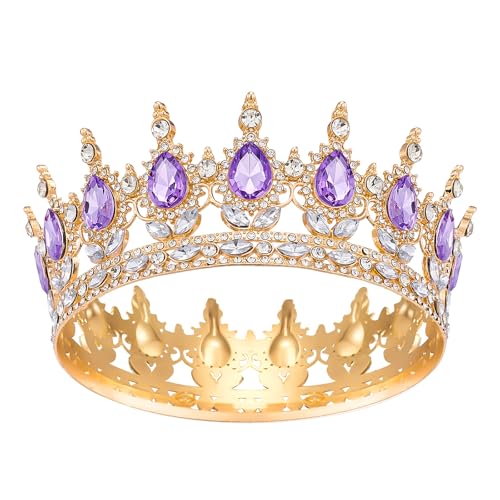 Queenship Crown for Women, Crystal Queen Crown for Birthday Costume Party Celebration (C#-Purple)