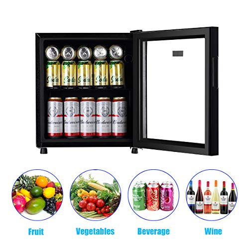 Beverage Refrigerator Cooler 60 Can Cooler Fridge Glass Door for Beer Drinks Wines Juice, 1.7 Cu. Ft Adjustable Shelves Bl...