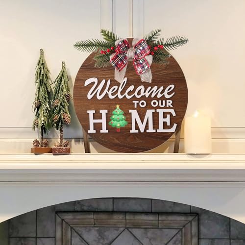 Interchangeable Welcome Sign for Front Door with 4 Seasonal Wreaths and 14 Changeable Icons, Farmhouse Front Door Signs, D...