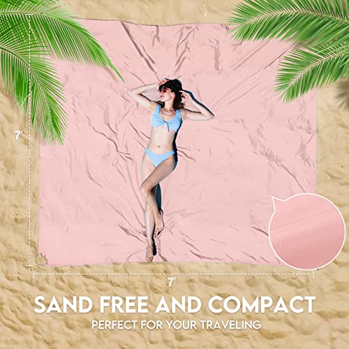 BYDOLL Nylon Beach Blanket Waterproof Sandproof Oversized 7'x7' Suits 1-5 Adults Sand Free Extra Large Blanket Lightweight...