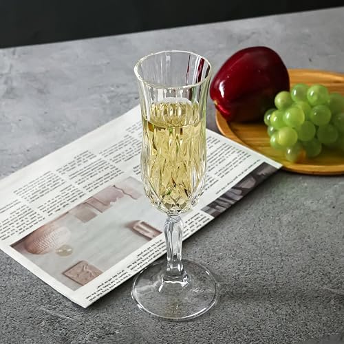 Champagne Flutes Set of 12-4 oz Vintage Crystal Clear Glasses with Cut Design, Elegant Stemware for Champagne, Prosecco, M...