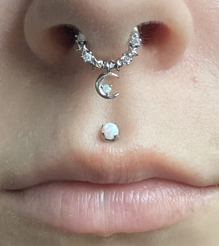 Melighting Septum Rings 16G Moon Septum Jewelry with Opal Clear CZ Surgical Steel 316L Star Helix Earring Dangle Daith Earrings