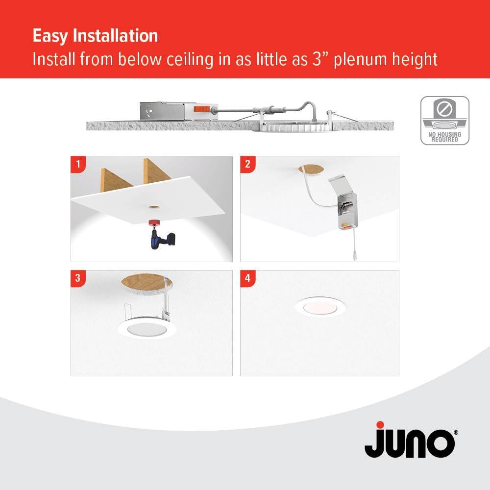 Juno LED Recessed Lights 4 Inch Round Baffle Wafer Downlight, 5-in-1 Switchable White Color Temperature, Adjustable Brightness, 120 Volts, 4-Inch Flat Trim, 1 Pack, Matte White