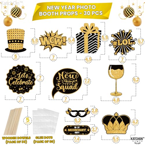 Katchon, 30 Pcs, Glitter New Years Photo Booth Props | NYE Photo Booth Props for New Years Eve Party Supplies 2026 | New Y...