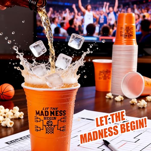 Yungyan 50 Pcs March Basketball Madness Party Plastic Cups, Let The Madness Begin Decorations, 16 oz Disposable Plastic Cu...