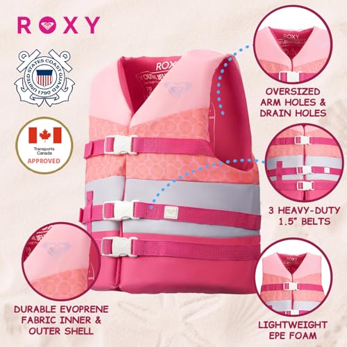 QUIKSILVER/Roxy USCG Approved Life Jacket for Youth, Lightweight EPE Foam Life Vest with Quick-Release Buckles, for Pool, ...