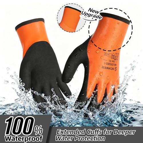 Schwer 2 Pairs 100% Waterproof Winter Work Gloves, ANSI A2 Cut Resistant Freezer Gloves for Outdoor Cold Weather Keep Hand...