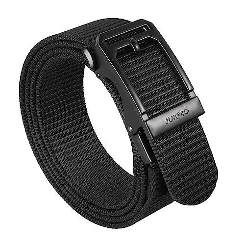 JUKMO Men's Ratchet Tactical Belt, 1.5" Nylon Web Work Belt with Automatic Slide Buckle, Adjustable Trim to Fit