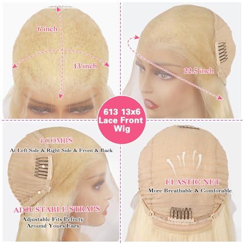 20 Inch Blonde Wig Human Hair 13x6 HD Transparent Lace Front Wig Human Hair 613 Straight Wig Human Hair 613 HD Lace Frontal Wigs 200 Density Glueless Wigs Pre Plucked with Baby Hair