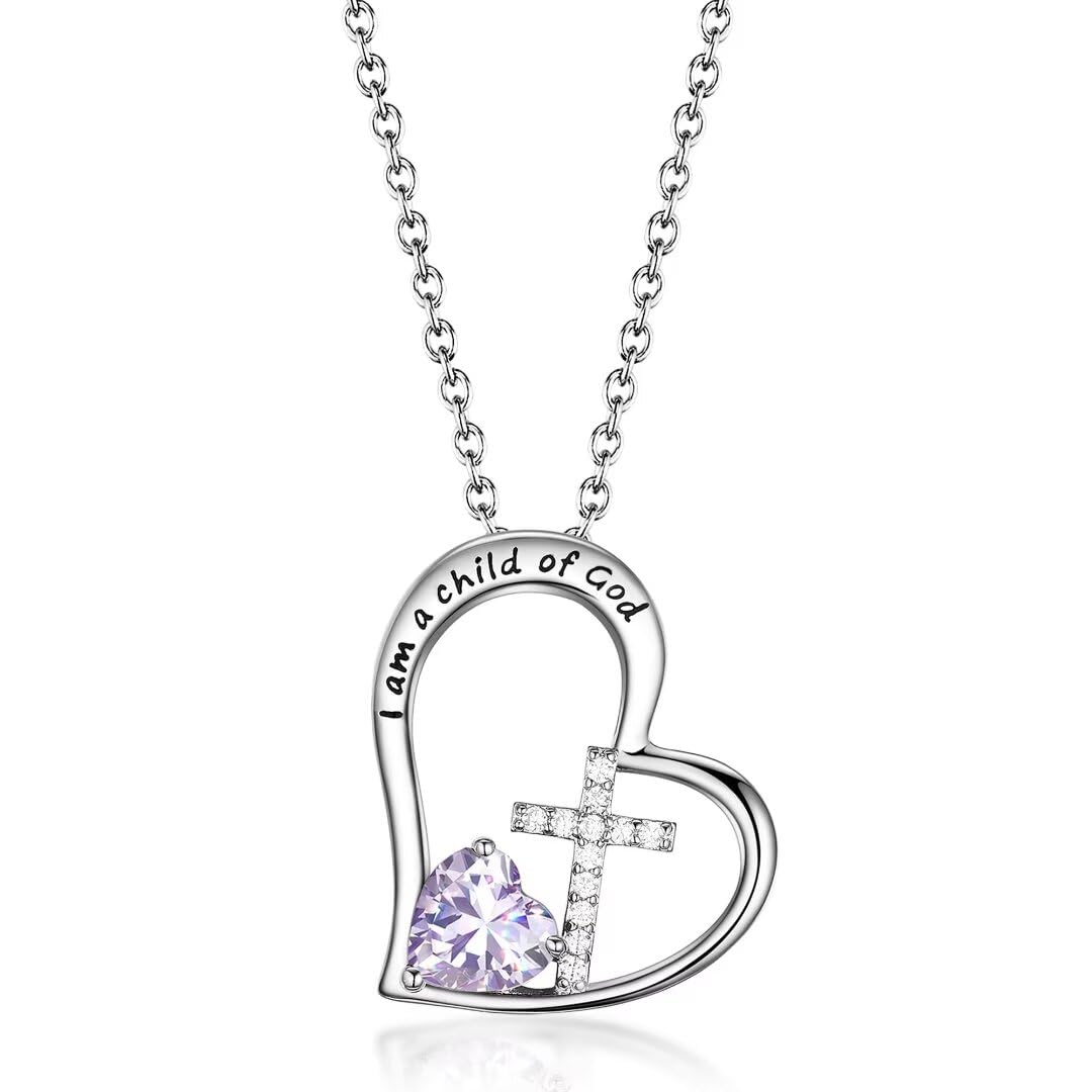 Birthstone Cross Necklace for Little Girls Baptism First Communion Gifts I Am a Child of God Easter Birthday Christmas Gifts Kid