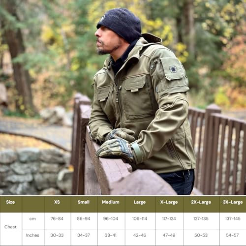 Kitanica Men's TACS Softshell Jacket - Rugged Waterproof Windproof Insulated Tactical Jacket with 12 Pockets & Adjustable Fit