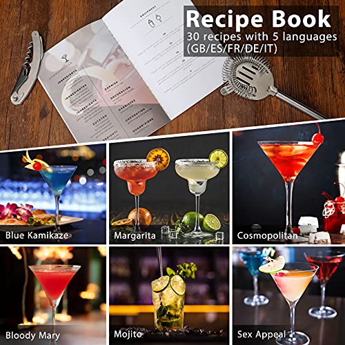 Cocktail Shaker Set Bartender Kit, Godmorn 15Pcs Bartender Shaker Set, 304 Stainless Steel Martini Shaker and Strainer, Ba...