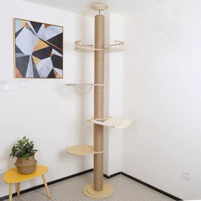 Cat Tree Floor to Ceiling,Cat Tree Height Adjustable from Floor to Ceiling（92“-108”）, Tall Climbing Tree, Equipped with Scraping Pillars, Comfortable Bed, Observation Deck, Space Capsule