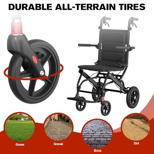 Lightweight Transport Portable Folding Wheelchair, Ultra-Light Wheelchair (Only 17lbs) with Telescopic Handle & Cupholder ...