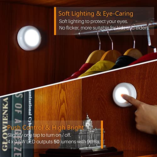 STAR-SPANGLED Push Tap Light, 2.8” Mini Night Touch LED Puck Lamp, Portable Under Cabinet Lighting AAA Battery Operated Po...