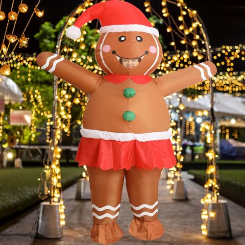 OVIFM Christmas Inflatable Costume Adult,Gingerbread Man Costume,Blow Up Xmas Character Costumes for Women Men Cosplay Party