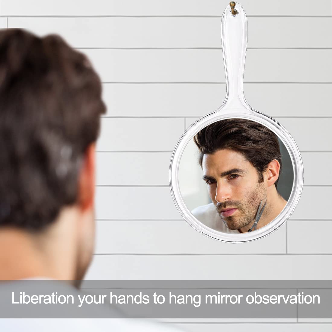 Kmchilj Makeup Hand Mirror, Double-Sided 3X 1x Magnifying Large Travel Handheld Mirror Cosmetic Mirror Acrylic Clear Finish Roun