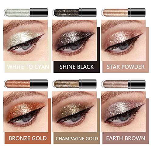 evpct 6 Colors Gold Liquid Glitter Shimmer Eyeshadow Set for Eyes Silver Shimmer Sparkle Shiny Light Glitter Metallic Pigm...