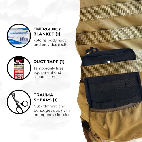 IFAK (Individual First Aid Kit) Trauma Kit with CAT Tourniquet — Medical Pouch for Tactical, Outdoor, Hiking, Military — B...