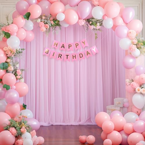10x10ft Baby Pink Tulle Backdrop Curtain for Parites, Sheer Photo Backdrop Drpaes for Wedding Baby Shower Bridal Girl Show...