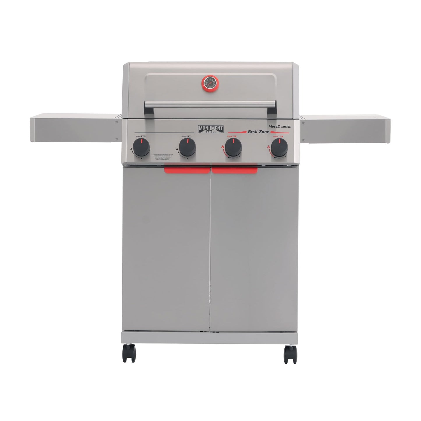 Monument Grills 4 Burner Stainless Steel Propane Mesa 2 Gas Grill, 500°F in 5 Mins, 525 sq.in, 37,000 BTU, with Broil Zone, Foldable Side Shelves, Knob Controls, Built in Thermometer, Mesa II 410BZ